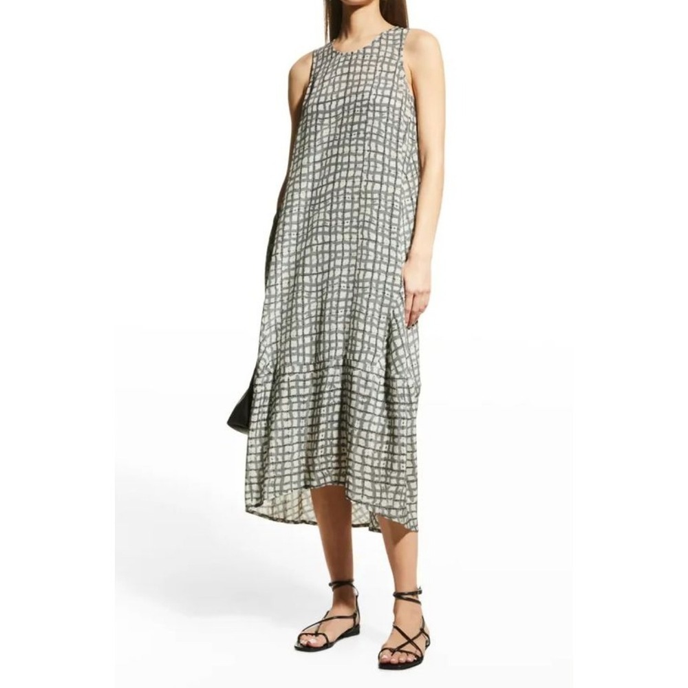 Johnny Was Pete & Greta Latiyu Silk Slip Dress XXL Grey Grid Boho Resort NWT
